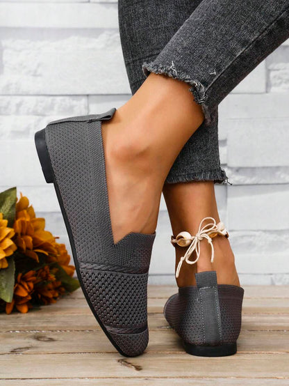Women's Everyday Knitted Loafers – Comfortable Breathable Square Toe Flats