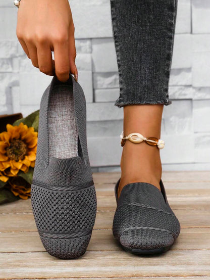 Women's Everyday Knitted Loafers – Comfortable Breathable Square Toe Flats