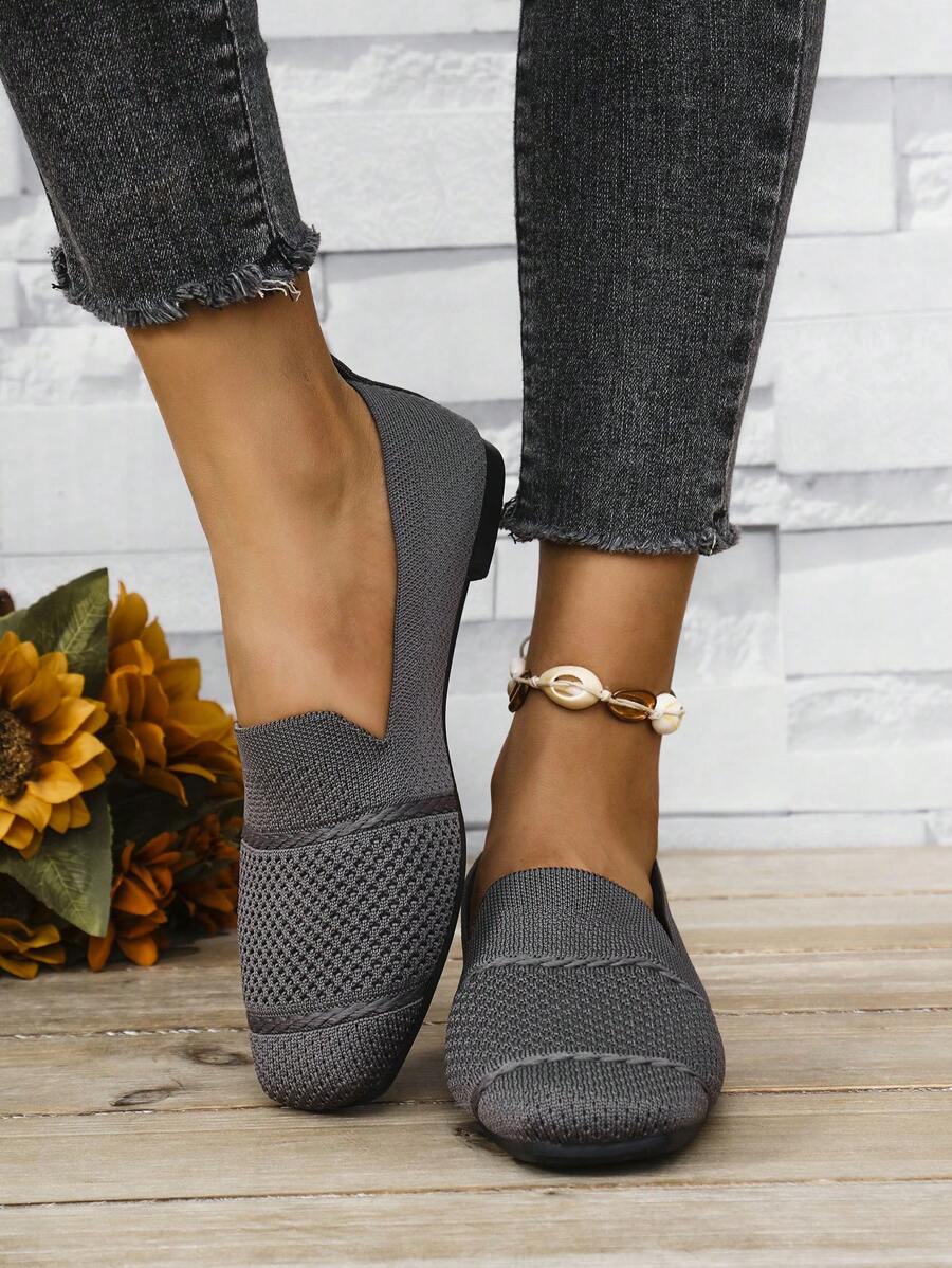 Women's Everyday Knitted Loafers – Comfortable Breathable Square Toe Flats