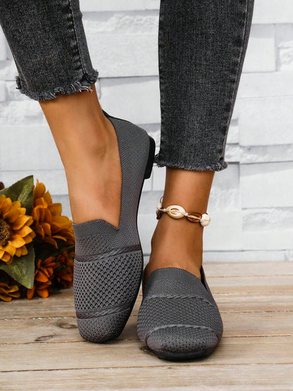 Women's Everyday Knitted Loafers – Comfortable Breathable Square Toe Flats