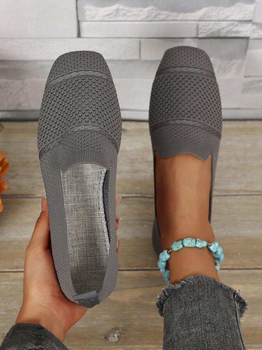 Women's Everyday Knitted Loafers – Comfortable Breathable Square Toe Flats