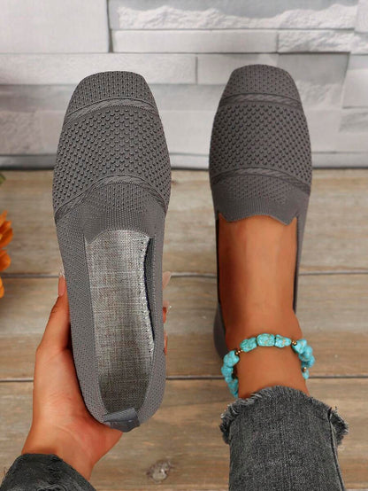Women's Everyday Knitted Loafers – Comfortable Breathable Square Toe Flats