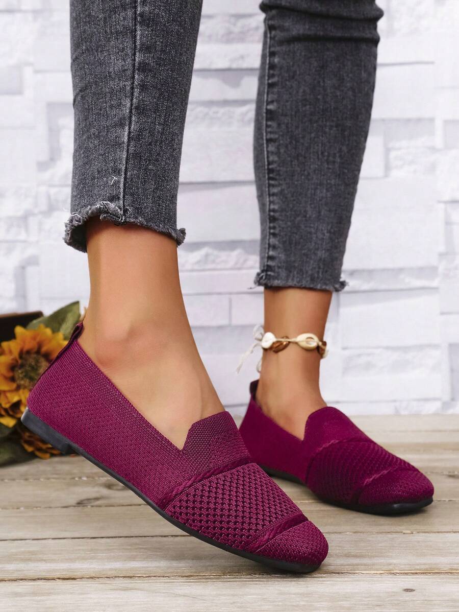 Women's Everyday Knitted Loafers – Comfortable Breathable Square Toe Flats
