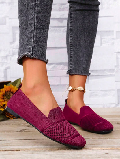 Women's Everyday Knitted Loafers – Comfortable Breathable Square Toe Flats