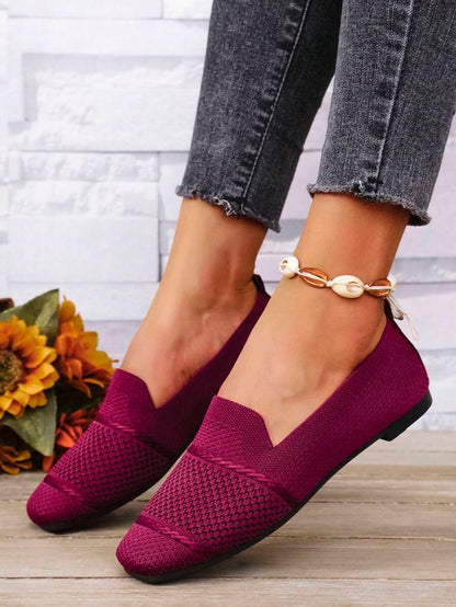 Women's Everyday Knitted Loafers – Comfortable Breathable Square Toe Flats