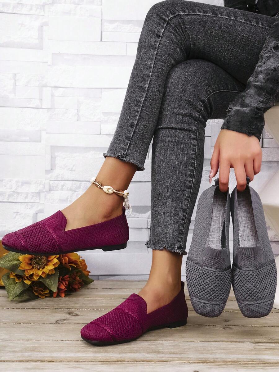 Women's Everyday Knitted Loafers – Comfortable Breathable Square Toe Flats