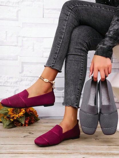 Women's Everyday Knitted Loafers – Comfortable Breathable Square Toe Flats