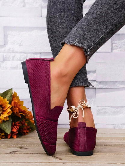 Women's Everyday Knitted Loafers – Comfortable Breathable Square Toe Flats