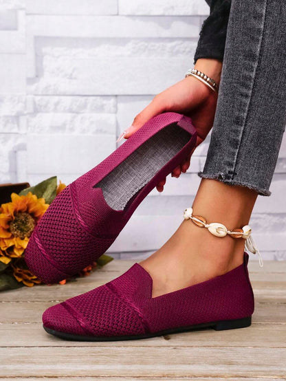 Women's Everyday Knitted Loafers – Comfortable Breathable Square Toe Flats