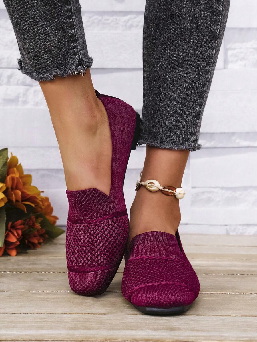 Women's Everyday Knitted Loafers – Comfortable Breathable Square Toe Flats