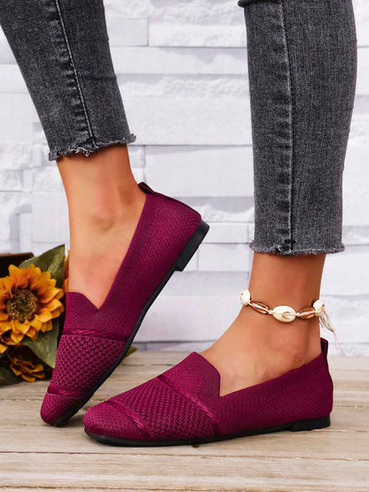 Women's Everyday Knitted Loafers – Comfortable Breathable Square Toe Flats