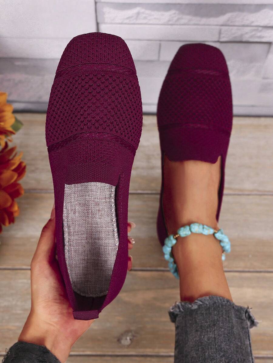 Women's Everyday Knitted Loafers – Comfortable Breathable Square Toe Flats