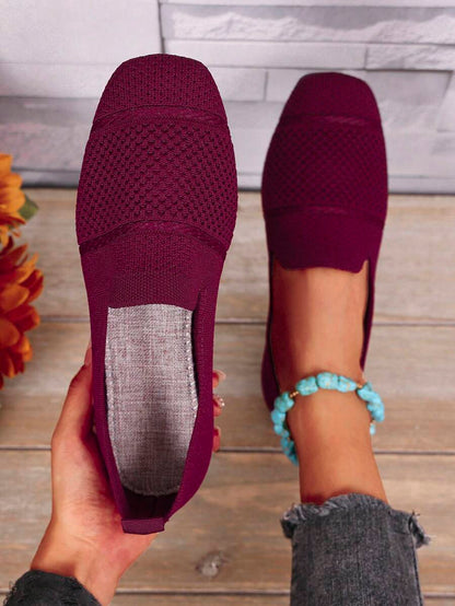 Women's Everyday Knitted Loafers – Comfortable Breathable Square Toe Flats