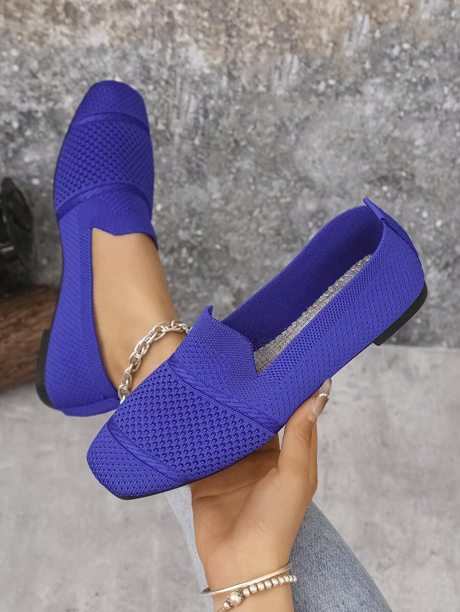 Women's Everyday Knitted Loafers – Comfortable Breathable Square Toe Flats