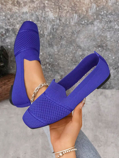 Women's Everyday Knitted Loafers – Comfortable Breathable Square Toe Flats