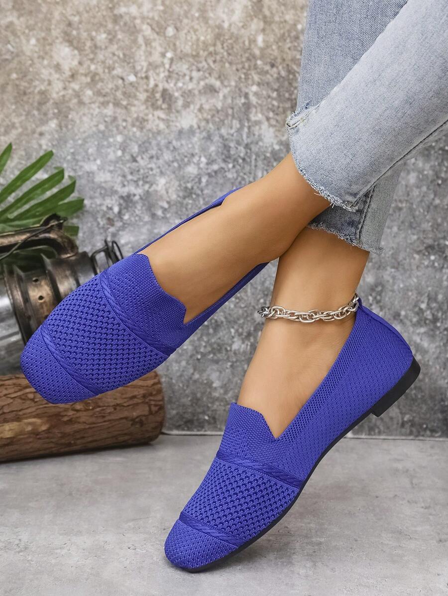 Women's Everyday Knitted Loafers – Comfortable Breathable Square Toe Flats