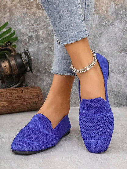 Women's Everyday Knitted Loafers – Comfortable Breathable Square Toe Flats