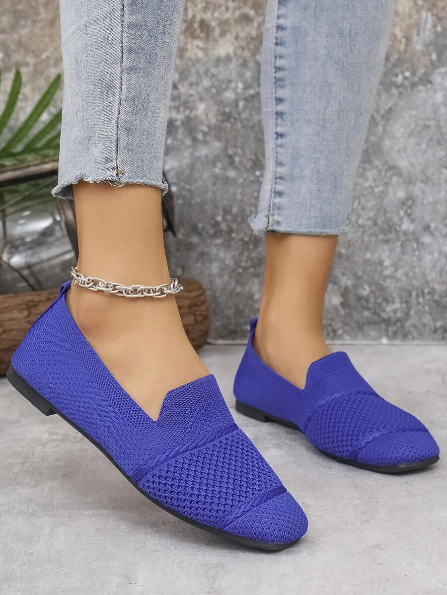 Women's Everyday Knitted Loafers – Comfortable Breathable Square Toe Flats