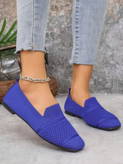 Women's Everyday Knitted Loafers – Comfortable Breathable Square Toe Flats