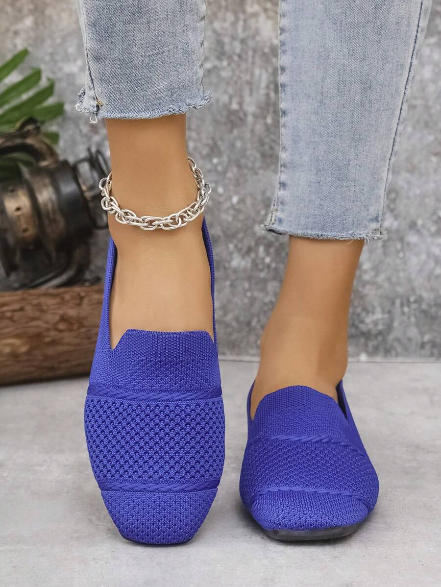 Women's Everyday Knitted Loafers – Comfortable Breathable Square Toe Flats