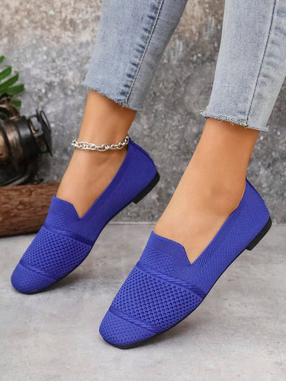 Women's Everyday Knitted Loafers – Comfortable Breathable Square Toe Flats