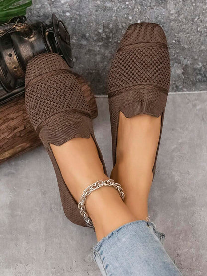Women's Everyday Knitted Loafers – Comfortable Breathable Square Toe Flats