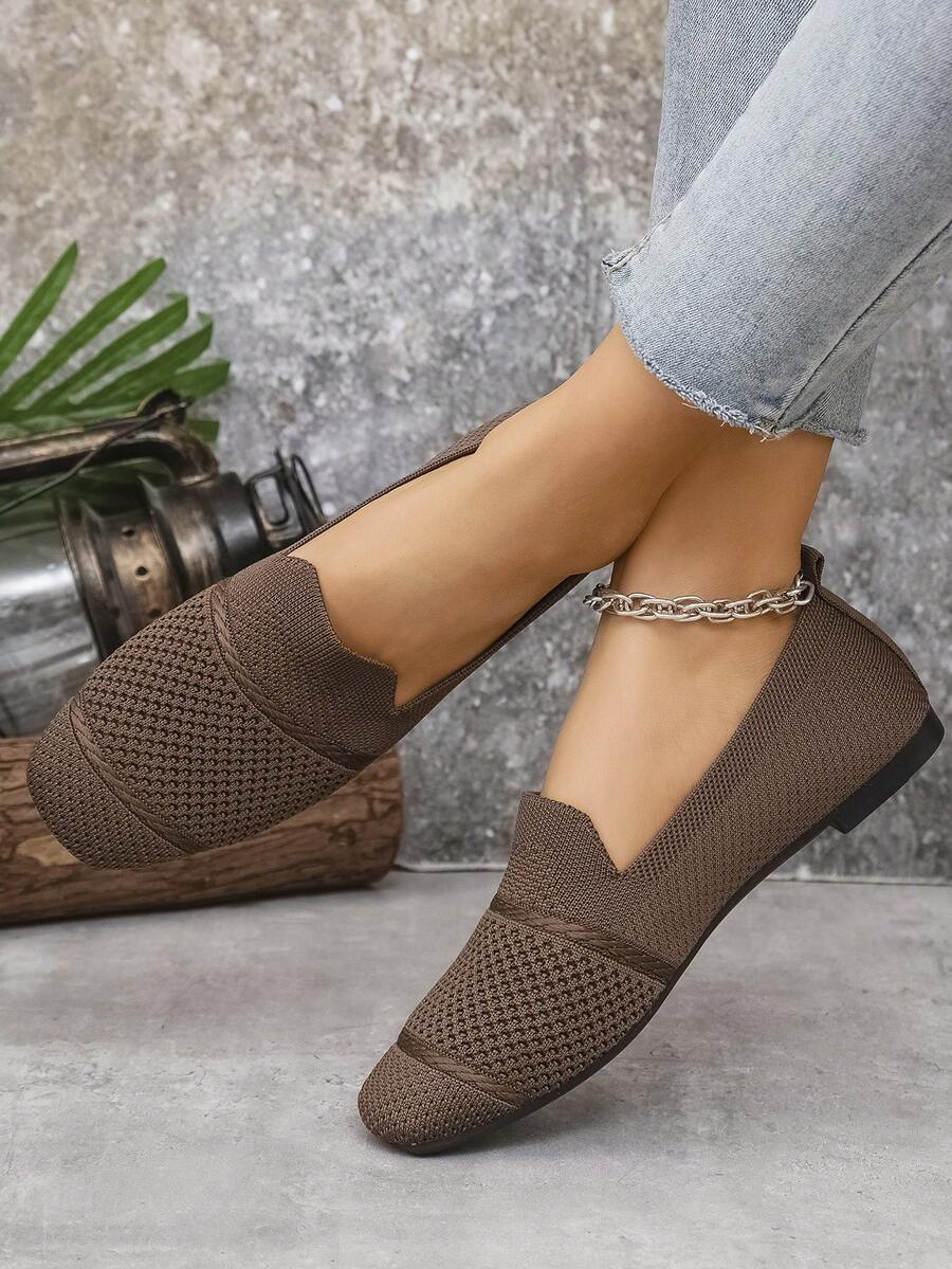 Women's Everyday Knitted Loafers – Comfortable Breathable Square Toe Flats