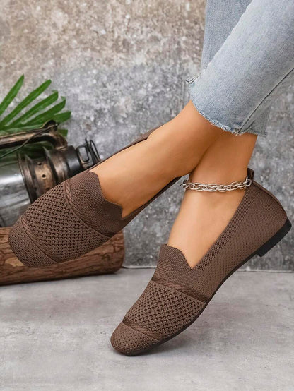 Women's Everyday Knitted Loafers – Comfortable Breathable Square Toe Flats
