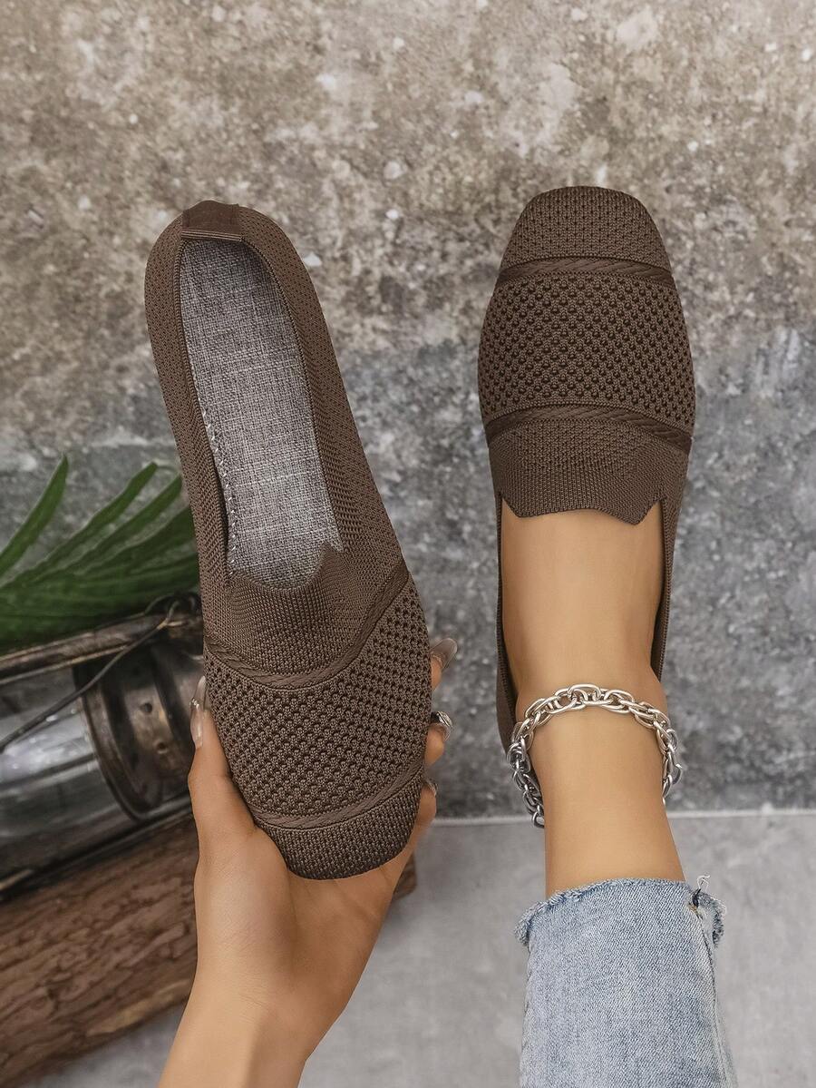Women's Everyday Knitted Loafers – Comfortable Breathable Square Toe Flats