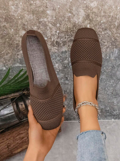Women's Everyday Knitted Loafers – Comfortable Breathable Square Toe Flats