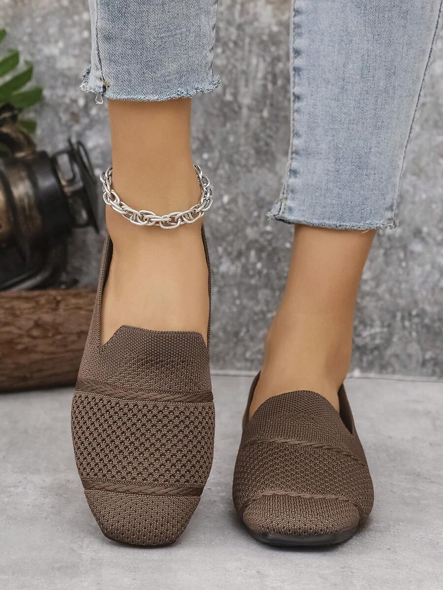 Women's Everyday Knitted Loafers – Comfortable Breathable Square Toe Flats