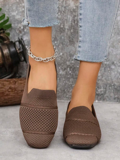 Women's Everyday Knitted Loafers – Comfortable Breathable Square Toe Flats