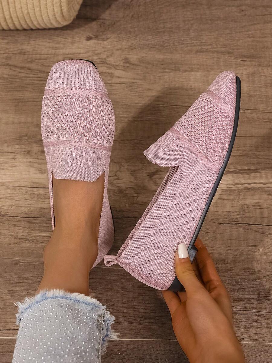 Women's Everyday Knitted Loafers – Comfortable Breathable Square Toe Flats