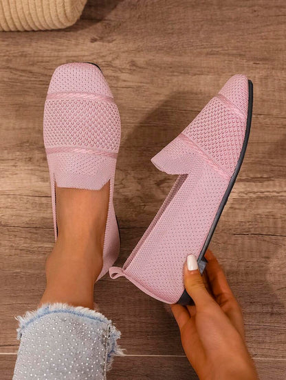 Women's Everyday Knitted Loafers – Comfortable Breathable Square Toe Flats