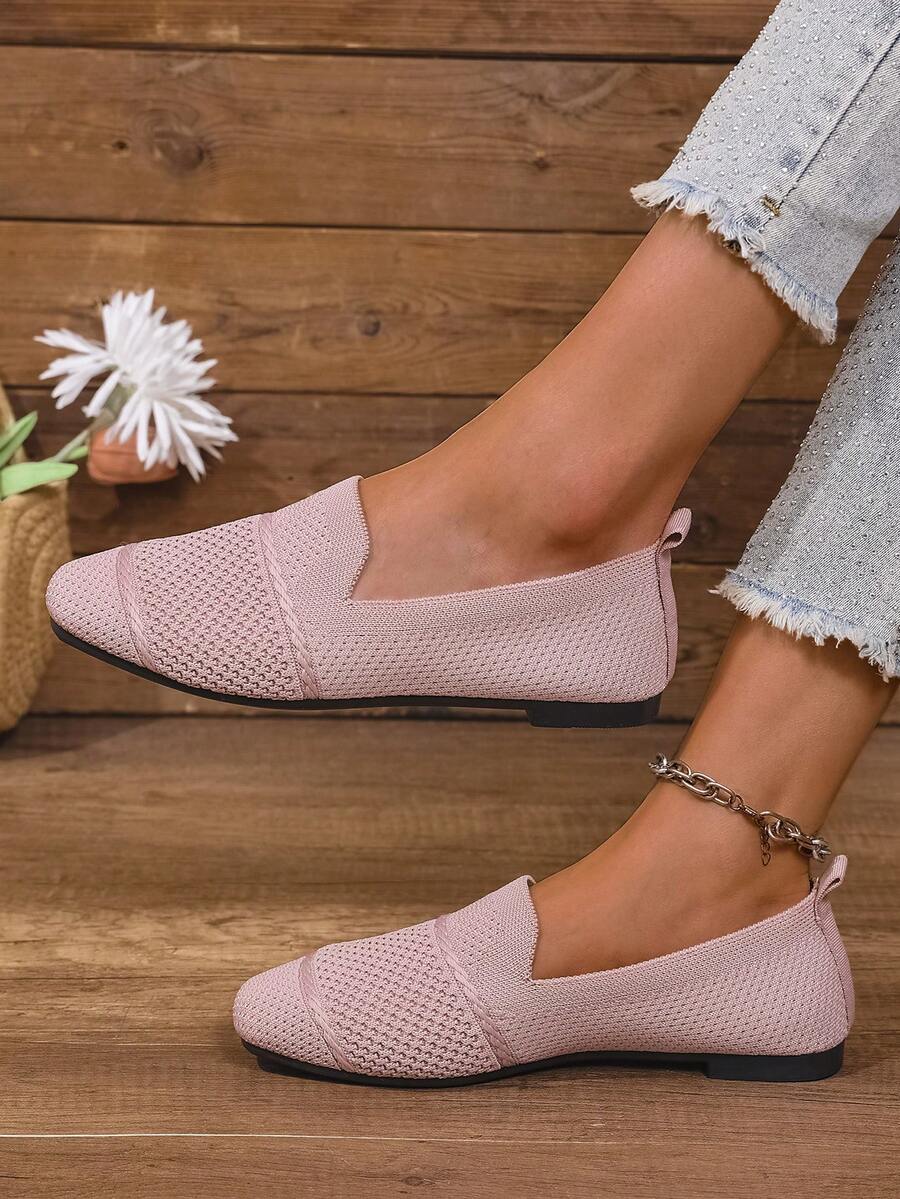 Women's Everyday Knitted Loafers – Comfortable Breathable Square Toe Flats
