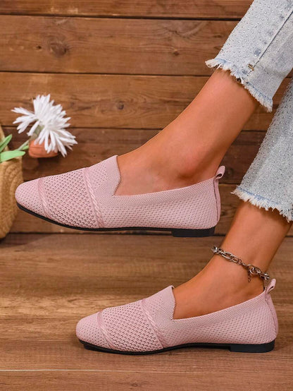 Women's Everyday Knitted Loafers – Comfortable Breathable Square Toe Flats