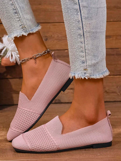 Women's Everyday Knitted Loafers – Comfortable Breathable Square Toe Flats