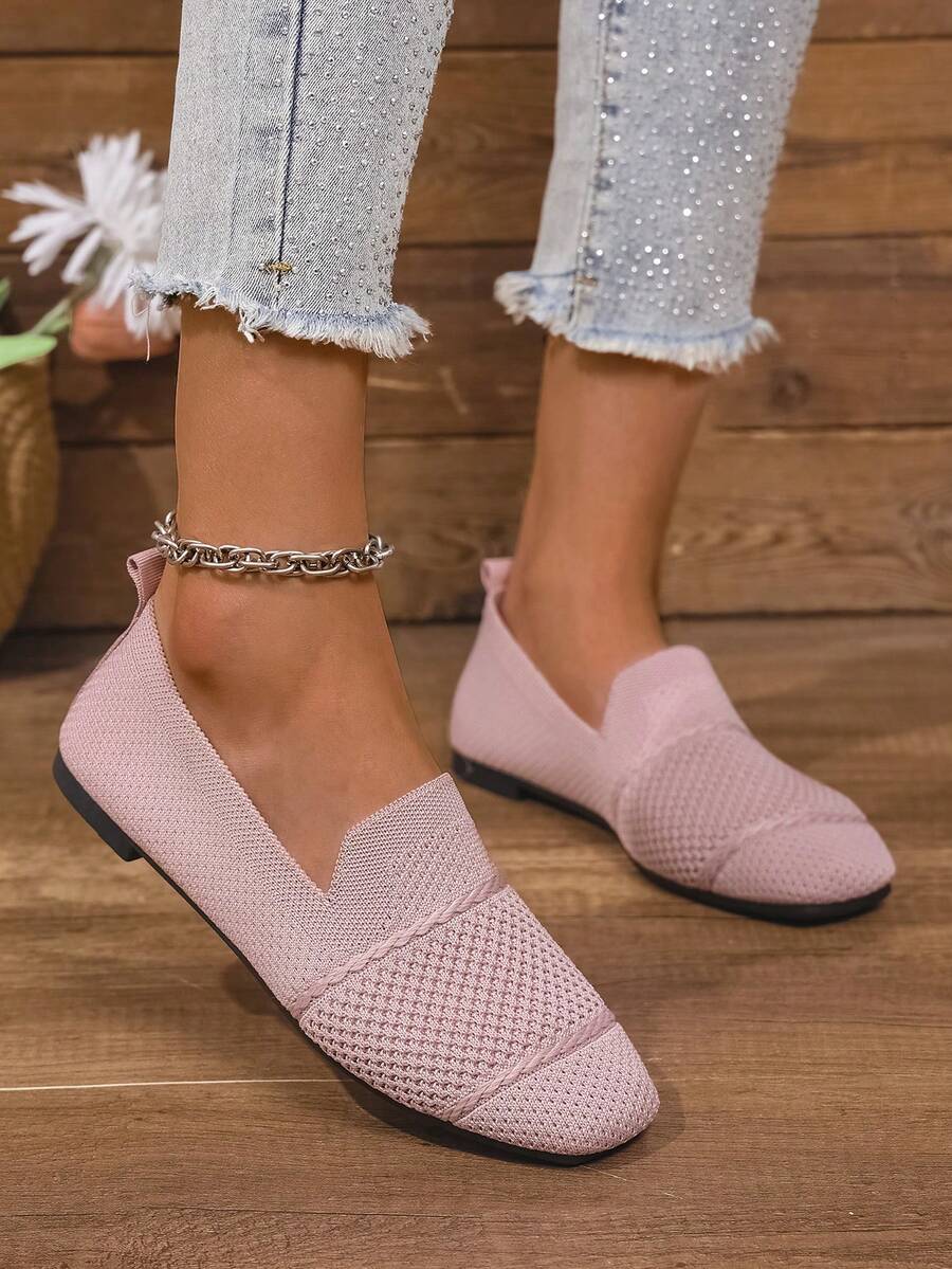 Women's Everyday Knitted Loafers – Comfortable Breathable Square Toe Flats