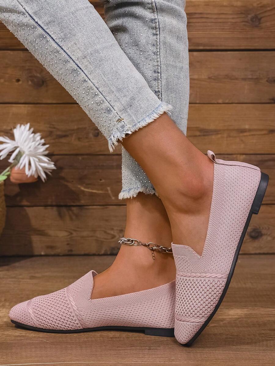 Women's Everyday Knitted Loafers – Comfortable Breathable Square Toe Flats