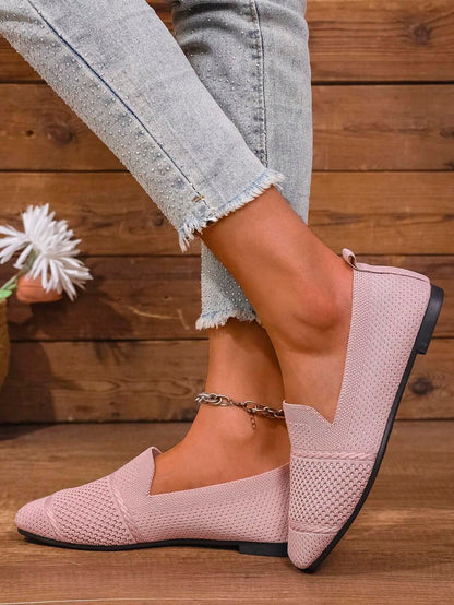 Women's Everyday Knitted Loafers – Comfortable Breathable Square Toe Flats