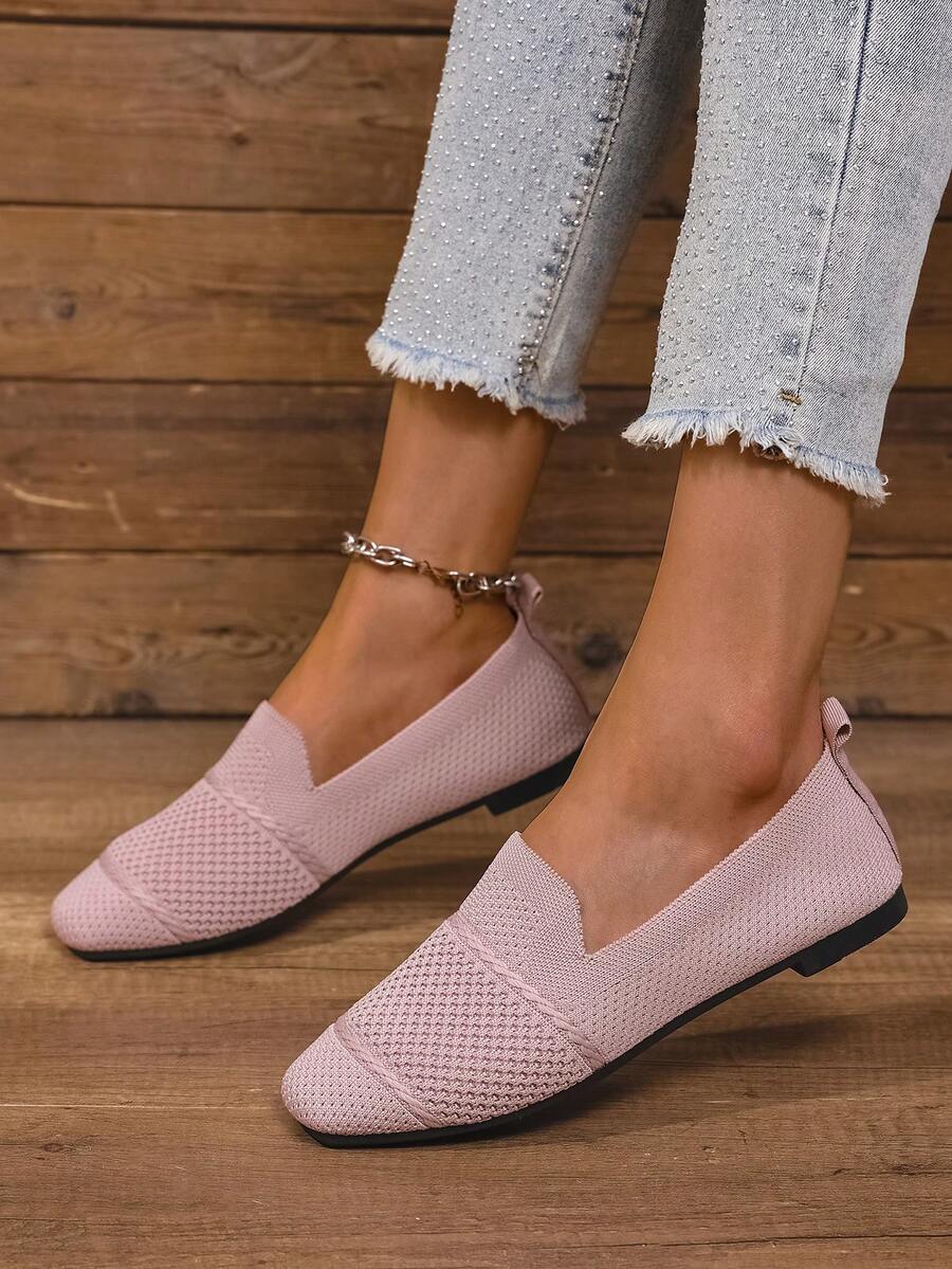 Women's Everyday Knitted Loafers – Comfortable Breathable Square Toe Flats