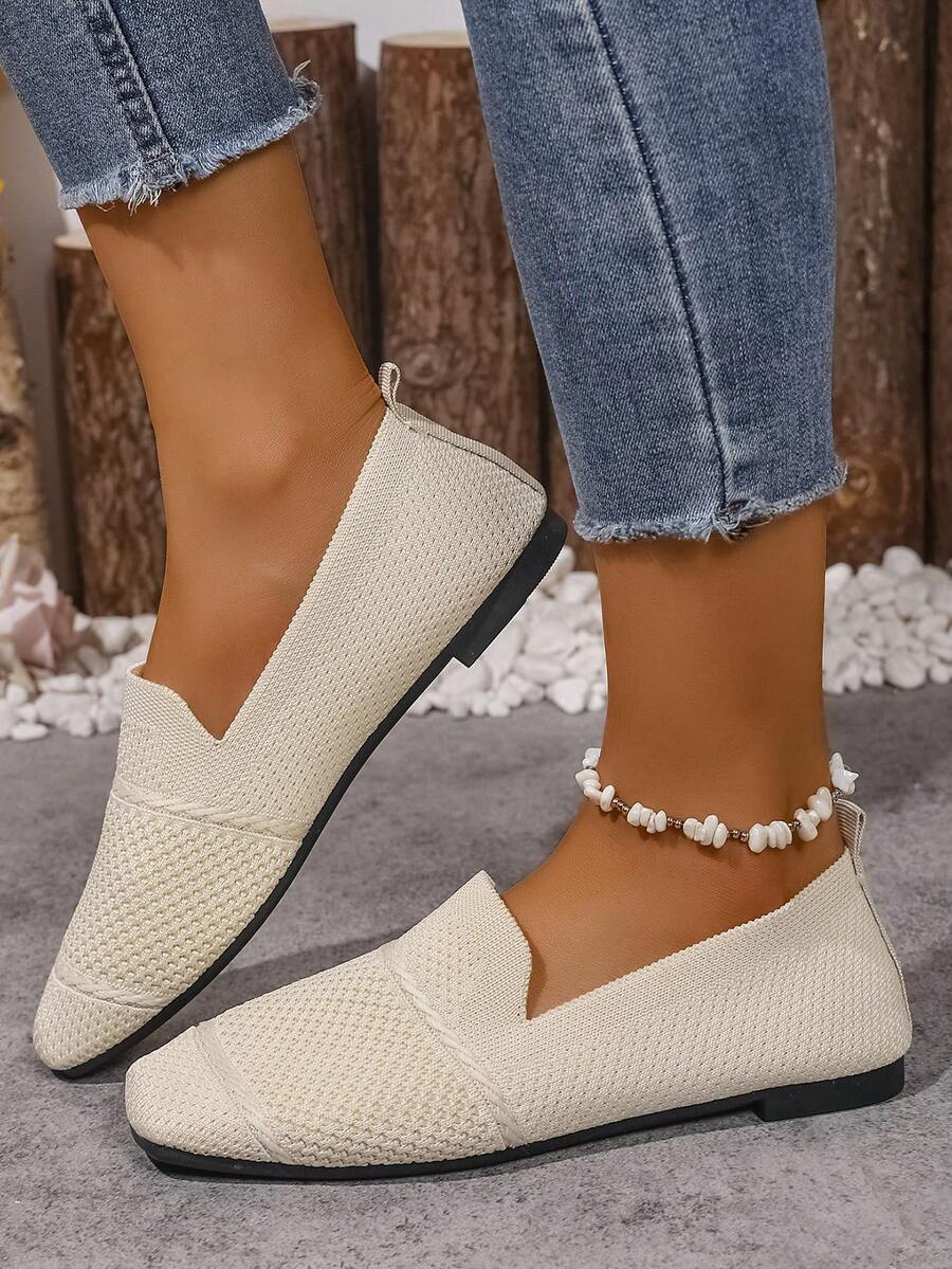 Women's Everyday Knitted Loafers – Comfortable Breathable Square Toe Flats