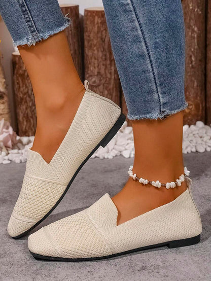 Women's Everyday Knitted Loafers – Comfortable Breathable Square Toe Flats