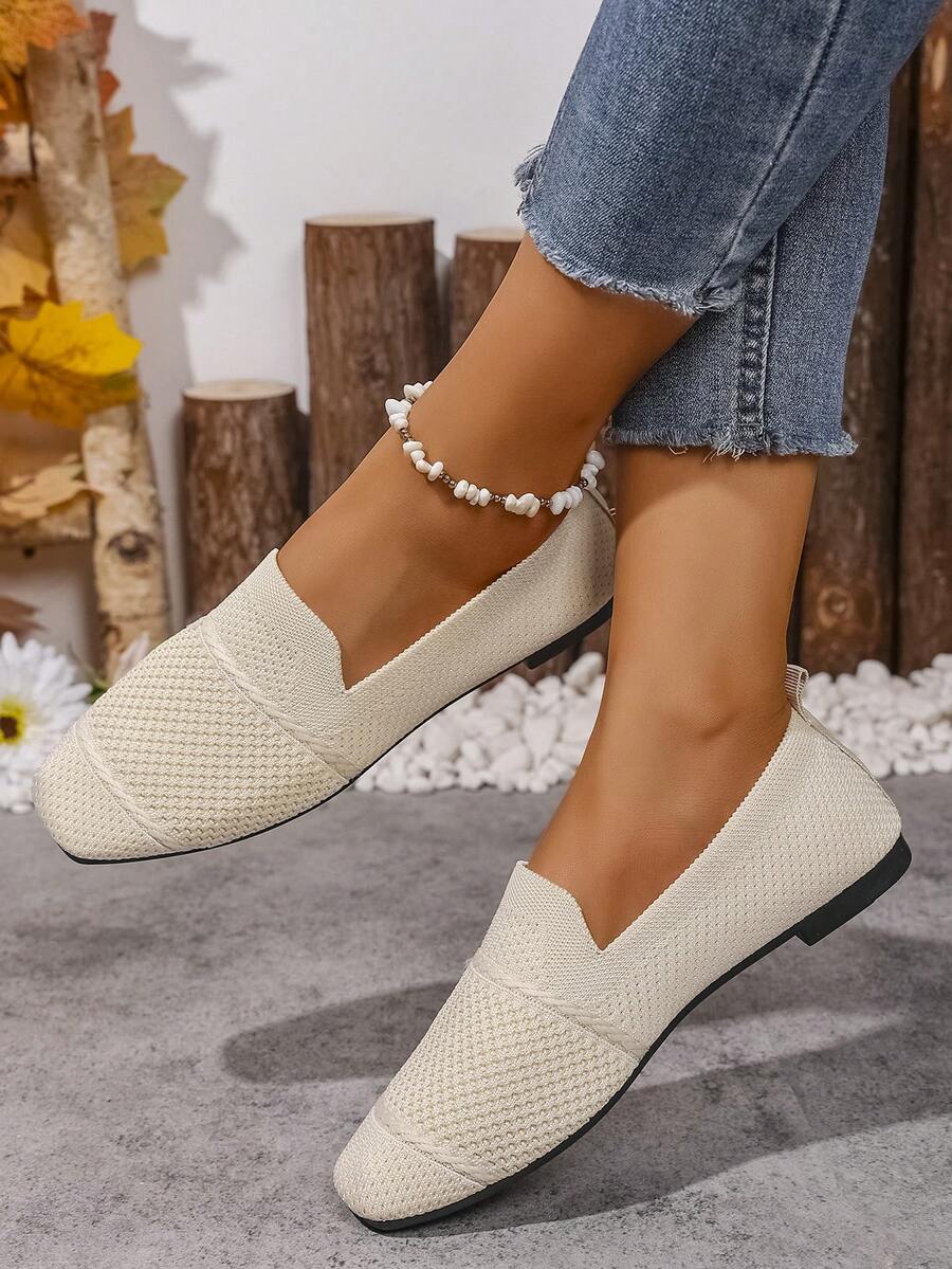 Women's Everyday Knitted Loafers – Comfortable Breathable Square Toe Flats