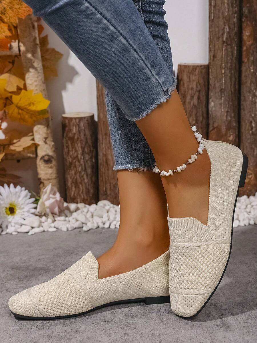 Women's Everyday Knitted Loafers – Comfortable Breathable Square Toe Flats