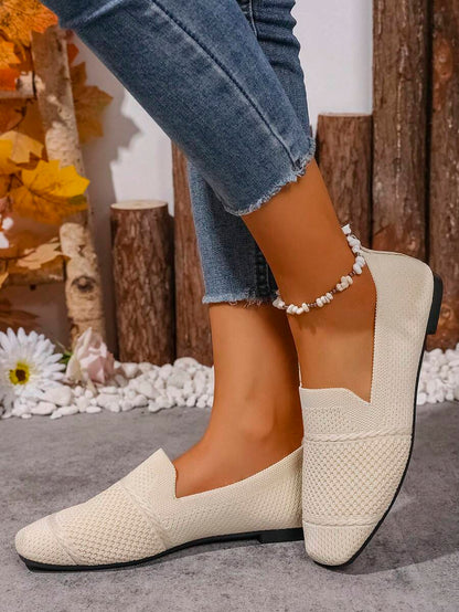 Women's Everyday Knitted Loafers – Comfortable Breathable Square Toe Flats