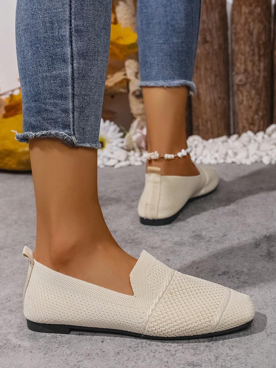 Women's Everyday Knitted Loafers – Comfortable Breathable Square Toe Flats