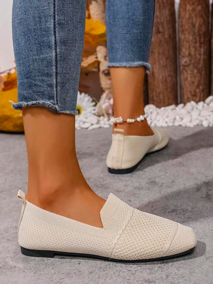 Women's Everyday Knitted Loafers – Comfortable Breathable Square Toe Flats
