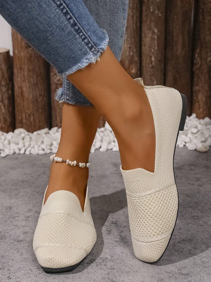 Women's Everyday Knitted Loafers – Comfortable Breathable Square Toe Flats
