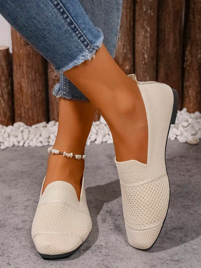 Women's Everyday Knitted Loafers – Comfortable Breathable Square Toe Flats